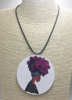 

2017 Newest African Afro Woman Wooden Pendant Necklace