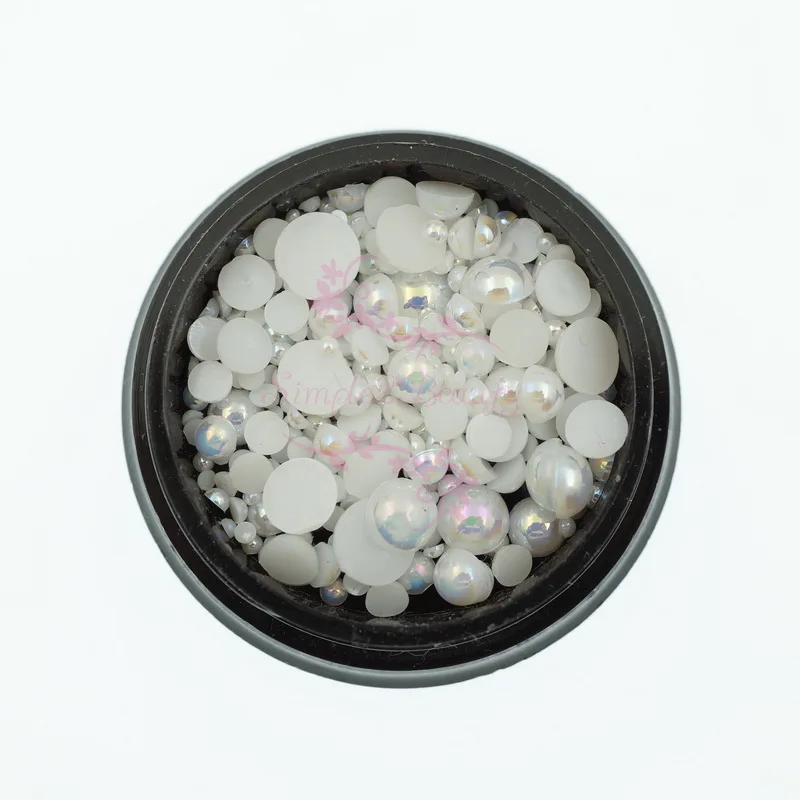 

1 Black Pot Boxed Mix 6 Size Flatback Faux AB Pearl Beads 3D Nail Art Scrapbook Crafts Jewelry Making DIY Design Decorations