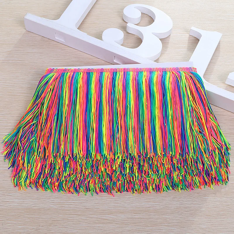 

10Meters Rainbow Tassel Fringe Trimming Lace Dance Latin Dress Macrame Samba Clothing Lace High Huality Curtain Accessories 15cm