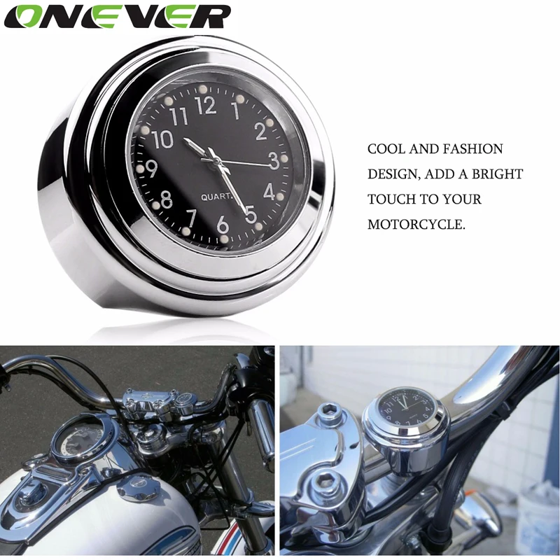 

Waterproof 7/8" 1" Chrome Motorcycle Handlebar Mount Quartz Clock Watch