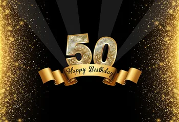 

Custom Happy 50th Birthday Backdrop Party Banner Glitter Gold & Black Background for Photography Studio Photo Booth Prop