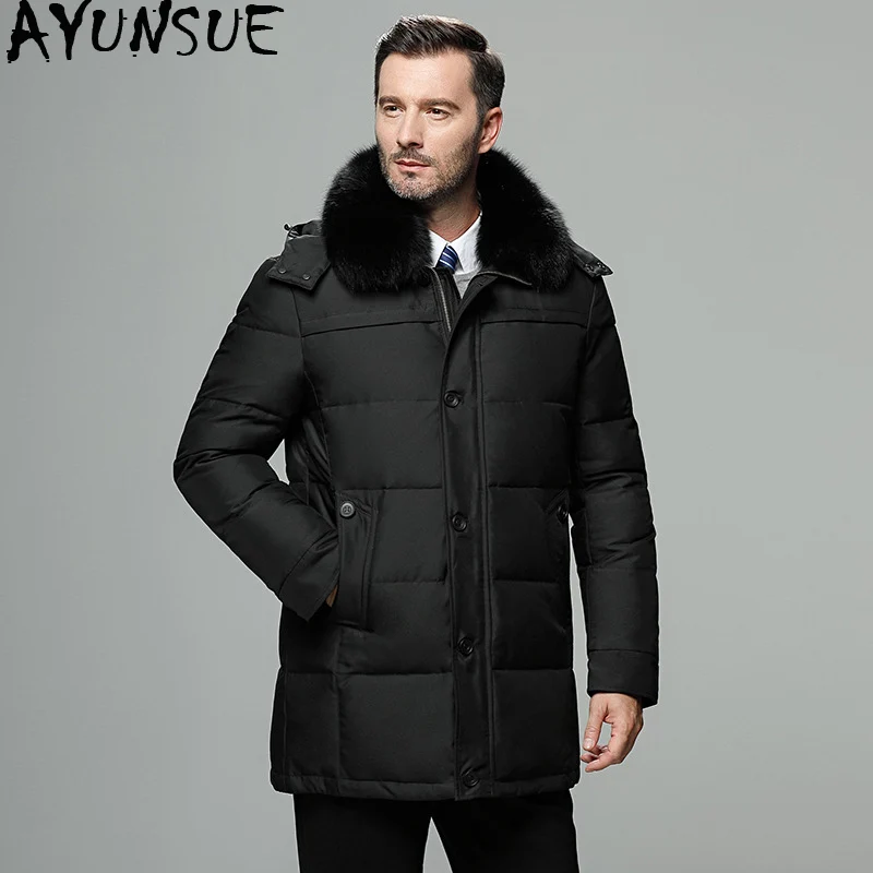 AYUNSUE 2019, зимняя мужская куртка размера плюс, теплый пуховик на утином пуху, мужское пальто, парка с меховым воротником, мужские куртки 687 KJ2649