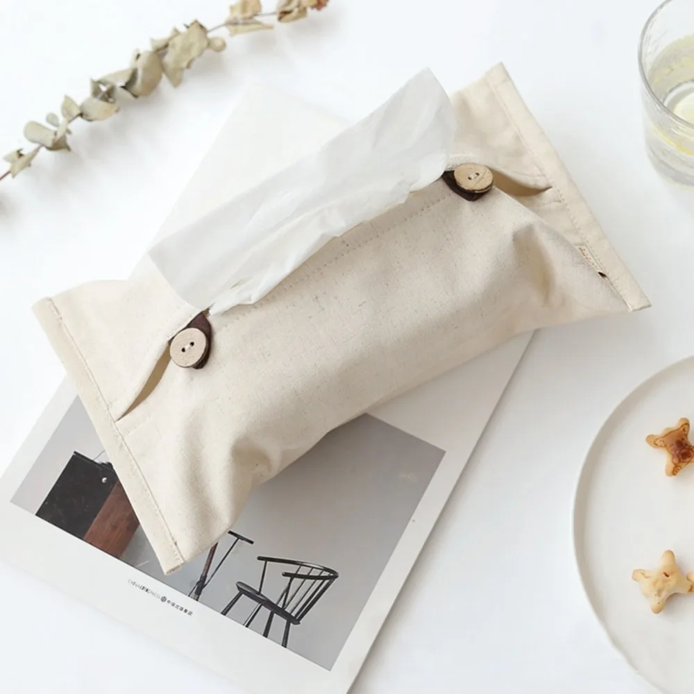 

Household Pure Color Cotton Linen Dual-use Tissue Box Simple Paper Towel Hanging Bag
