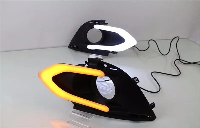 

LED Car DRL Daytime Running Lights Fog Lamp Cover With Yellow Turn Signal For Mitsubishi Mirage 2016 2017