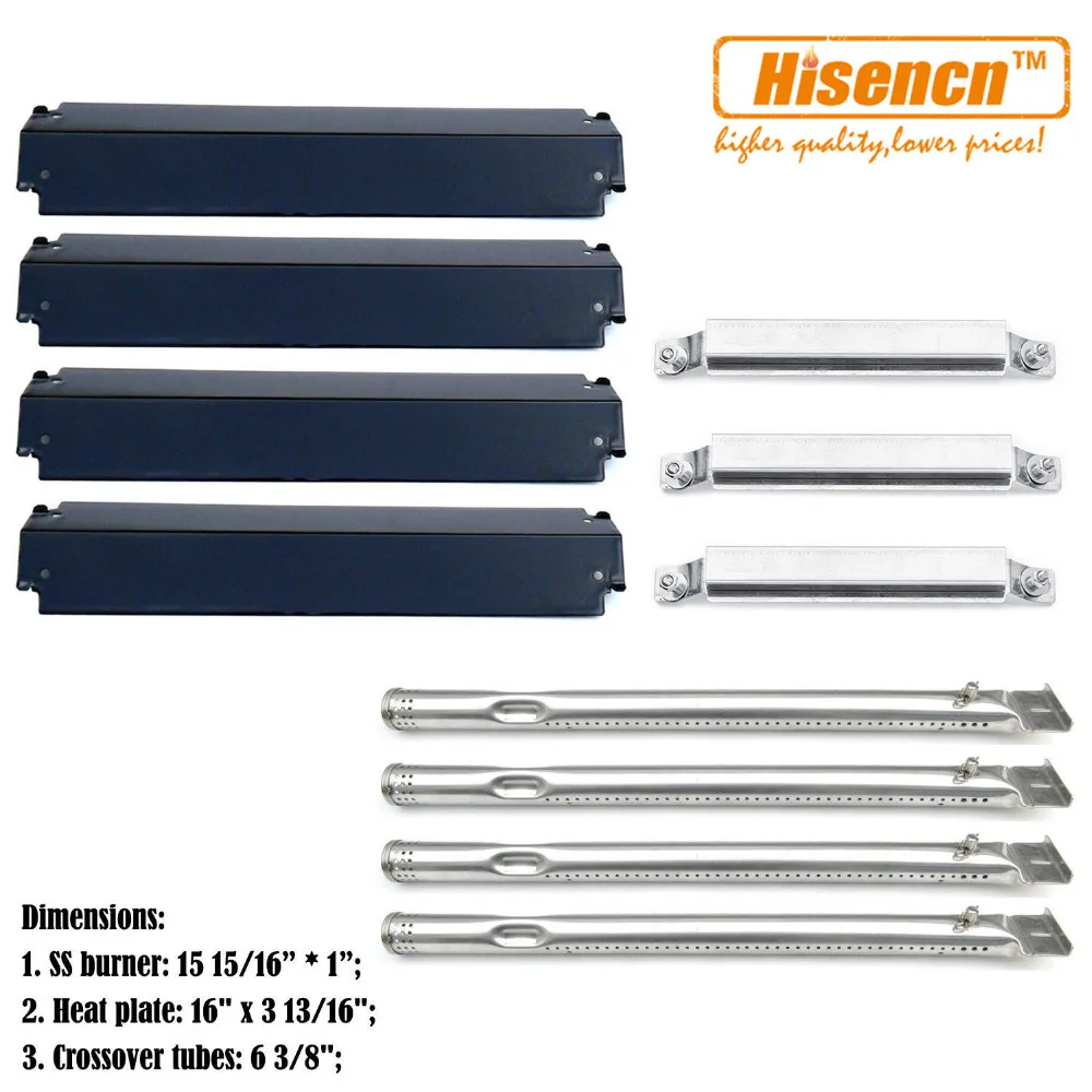 

Hisencn BBQ Parts SS Burners, Porcelain Heat Plate, SS Carryover Tube Replacement For Charbroil 463247310, 463257010 Gas Grill