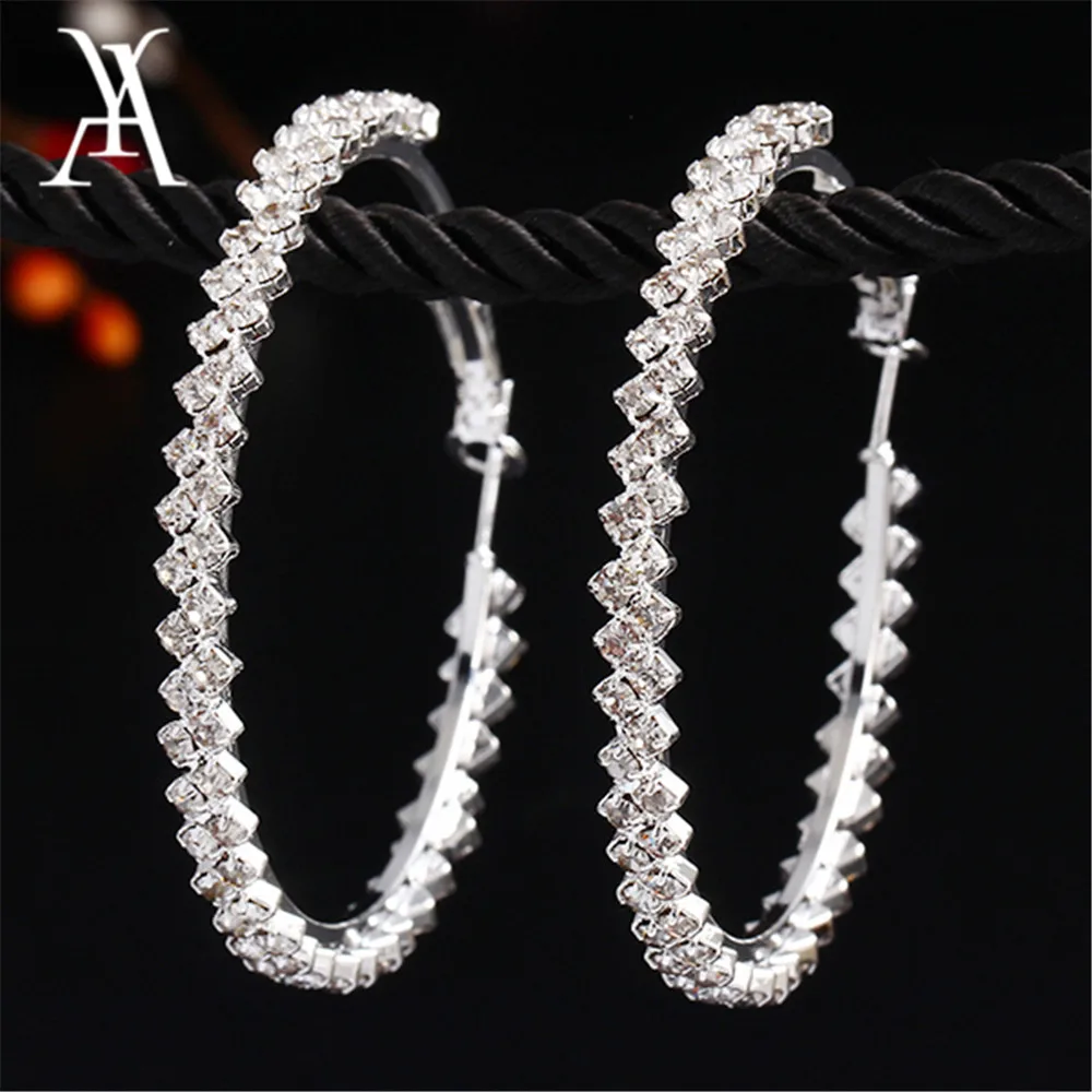 

AY Brand Design new hot Fashion Luxury Geometry Round big long hoop earrings jewelry Double Rhinestone Earring for women