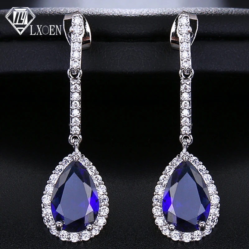 

LXOEN Double Activity Buckle Water-drop Zircon Drop Earring Fashion Jewllery Three Colors Earrings for Women Wedding Jewelry