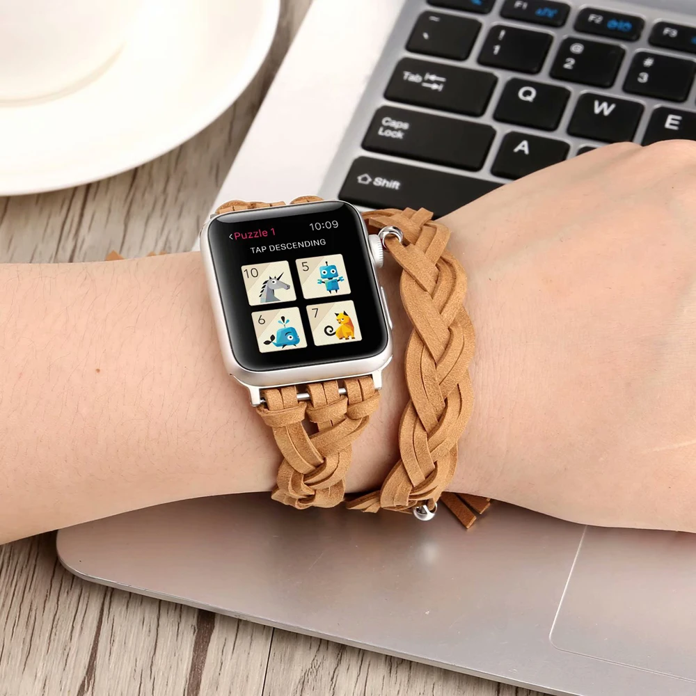 

Handmade Genuine Leather Weave Band Strap for 38/40mm 42/44mm Apple Watch iwatch Series 1 2 3 4 Double Loop Wrist Bracelet I319.