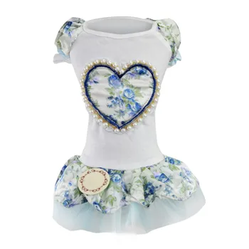 

Dog Cat Floral Dress Tutu Pearl Love Design Skirt Pet Puppy Spring/Summer Clothes Dress up necessary For Small Dog Cat 3 Colors