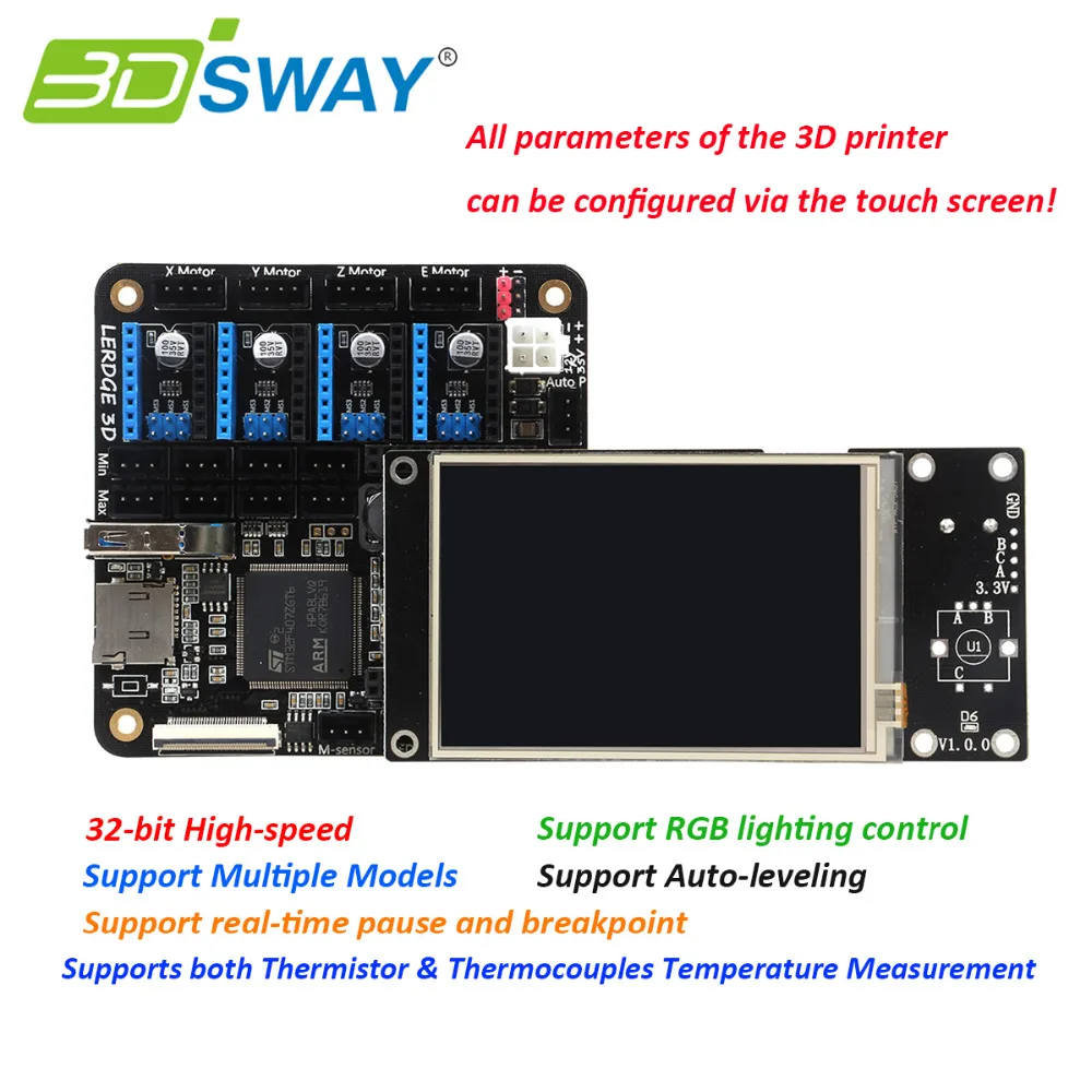 3DSWAY Lerdge Board with Thermistor and Thermocouple 3D Printer Board ARM 32bit Controller DIY Kit with 3.5" TFT Auto-leveling