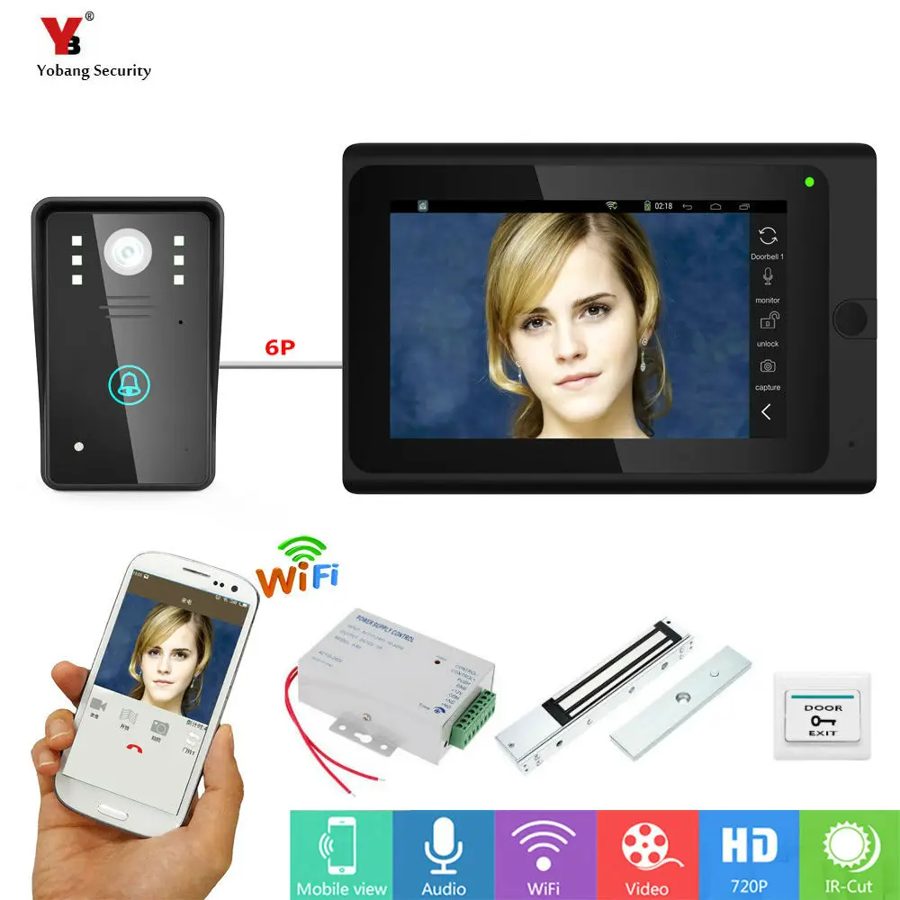 Sale Yobang Security Freeship 7inch Wired / Wireless Wifi IP Video Door Phone Doorbell Intercom Entry System with Electric lock 0