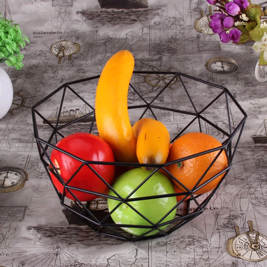 JX-LCLYL New Geometric Iron Wire Decorative Storage Display Basket Fruit Bowl Black 135mm