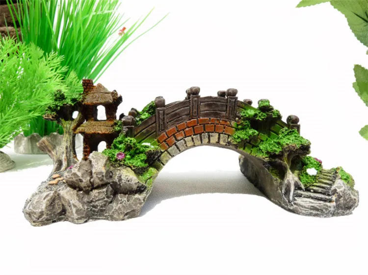 Flone Artificial Plant Aquarium Landscape Resin Bridge Decor Fish Shrimp Nest  Turtle Climbing Retro Arch Bridge Accessories (8)