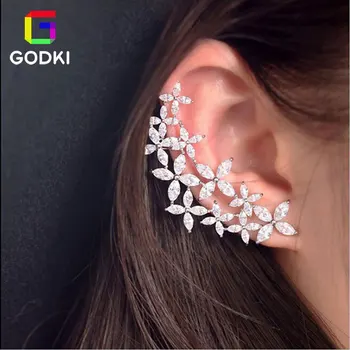 

Snowflake Flower Boom Asymmetric Cubic Zirconia Women Engagement Ear Bone Cuff Earrings Stud Party Jewelry