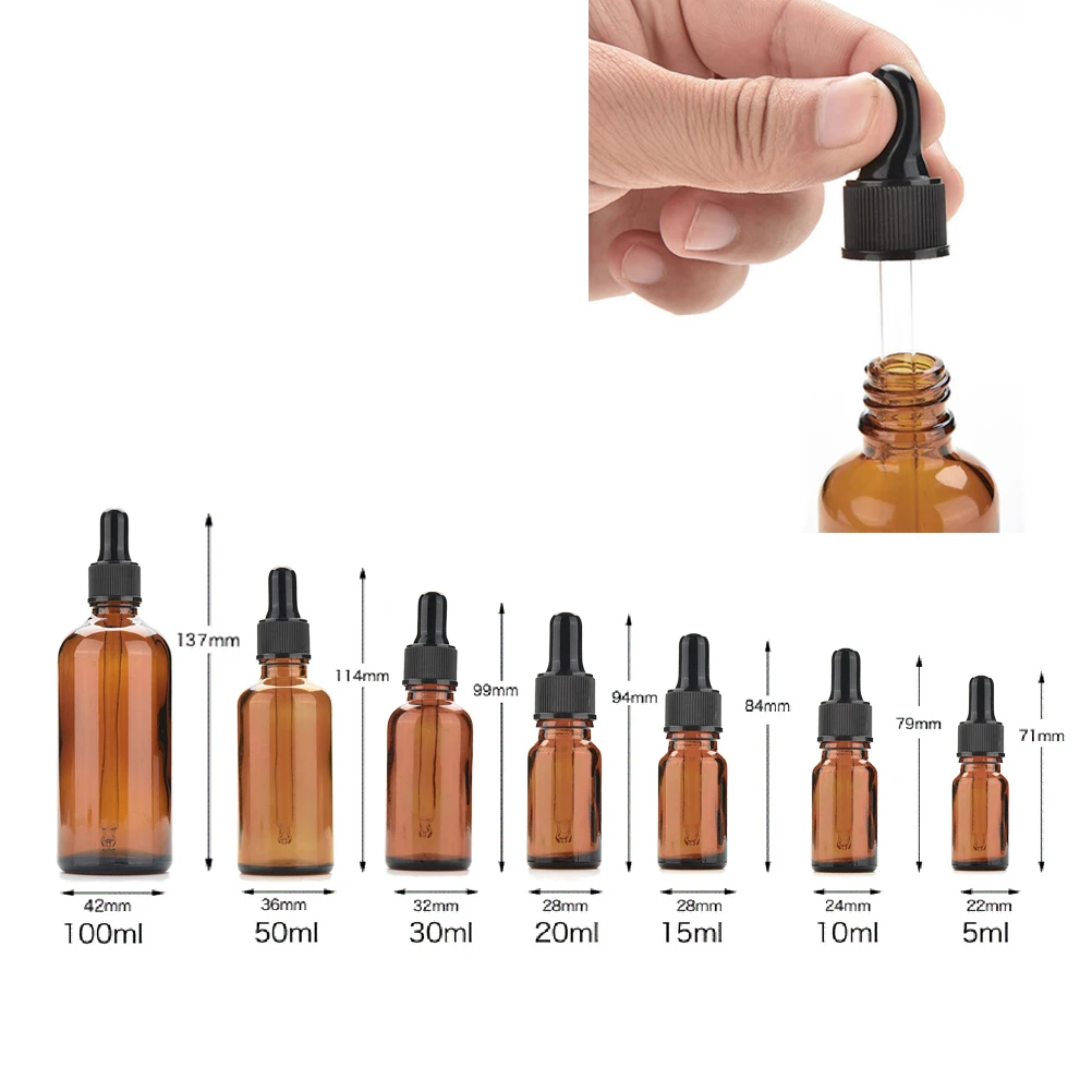 

1Pc 5ml 10ml 15ml 20ml 30ml 50ml 100ml Amber Glass Bottle With Lotion Sprayer, Essential Oil Spray Glass Bottle For Lab Supplies