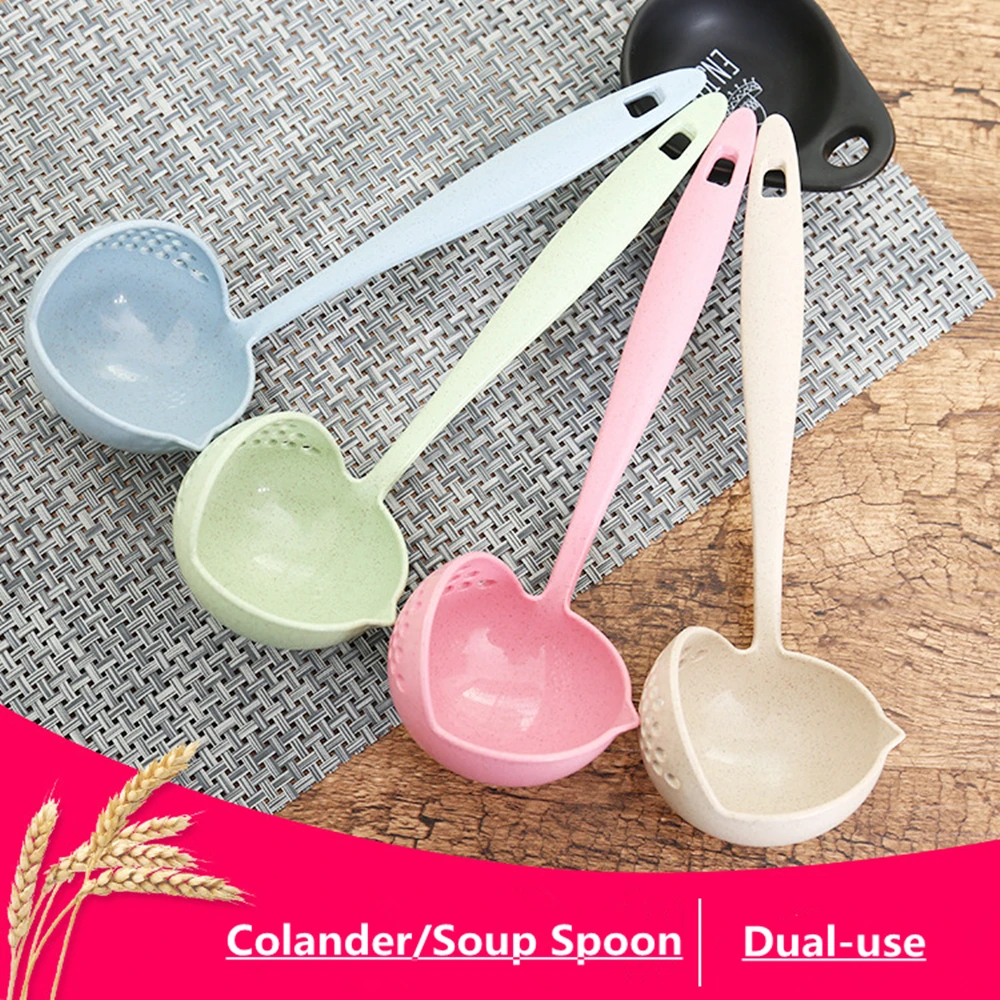 2 in 1 Creative Wheat Straw Soup Spoon Long Handle Lovely Porridge