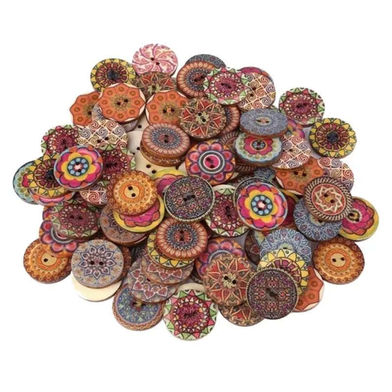 100 шт Разноцветные деревянные кнопки Естественные круглые формы кнопки в стиле ретро, винтажные кнопки с 2 отверстиями для Швейное Ремесло «сделай сам»