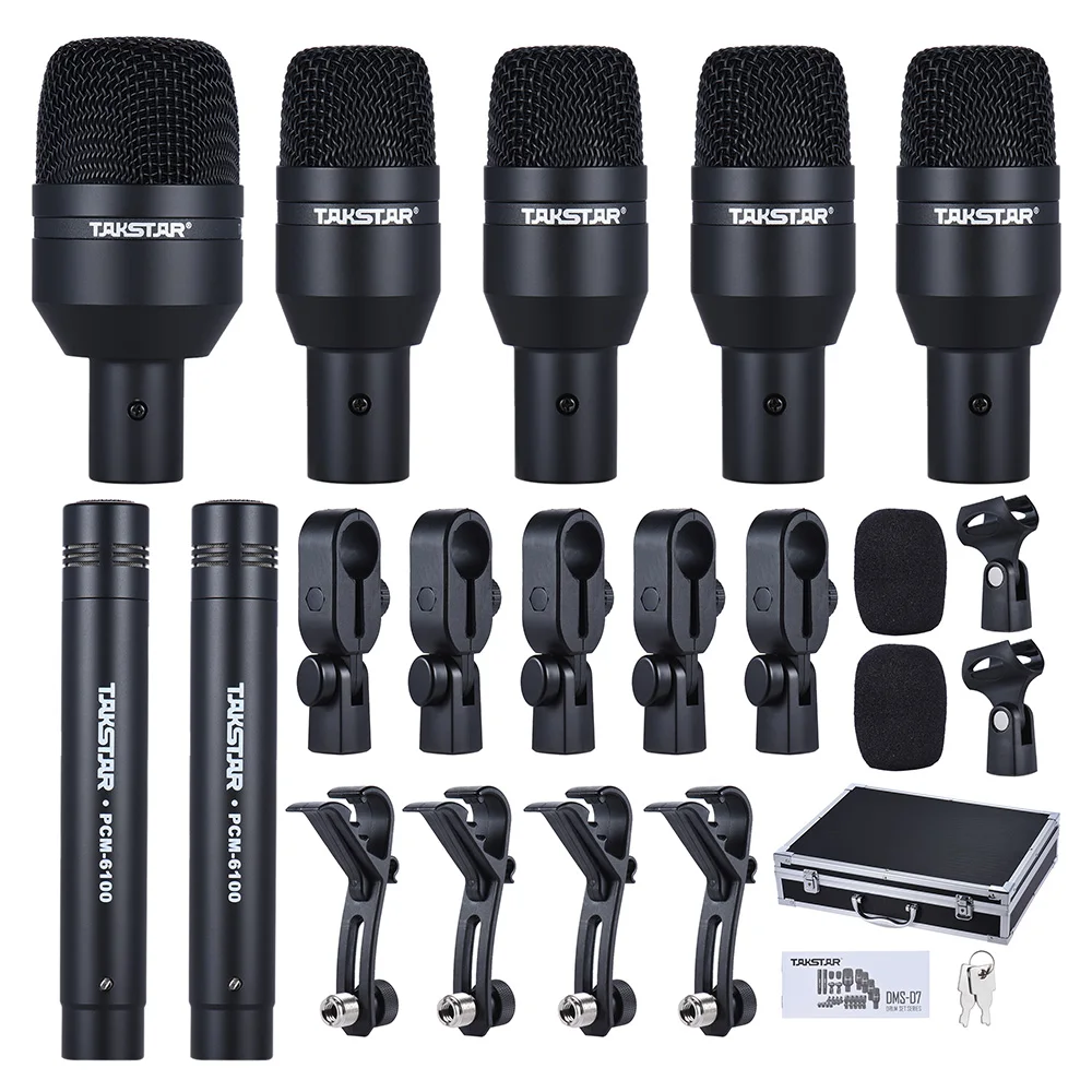 

DMS-D7 Professional Musical Instruments Drum Set Wired Microphone Mic Kit w/ Standard Mounting Accessories Carrying Case