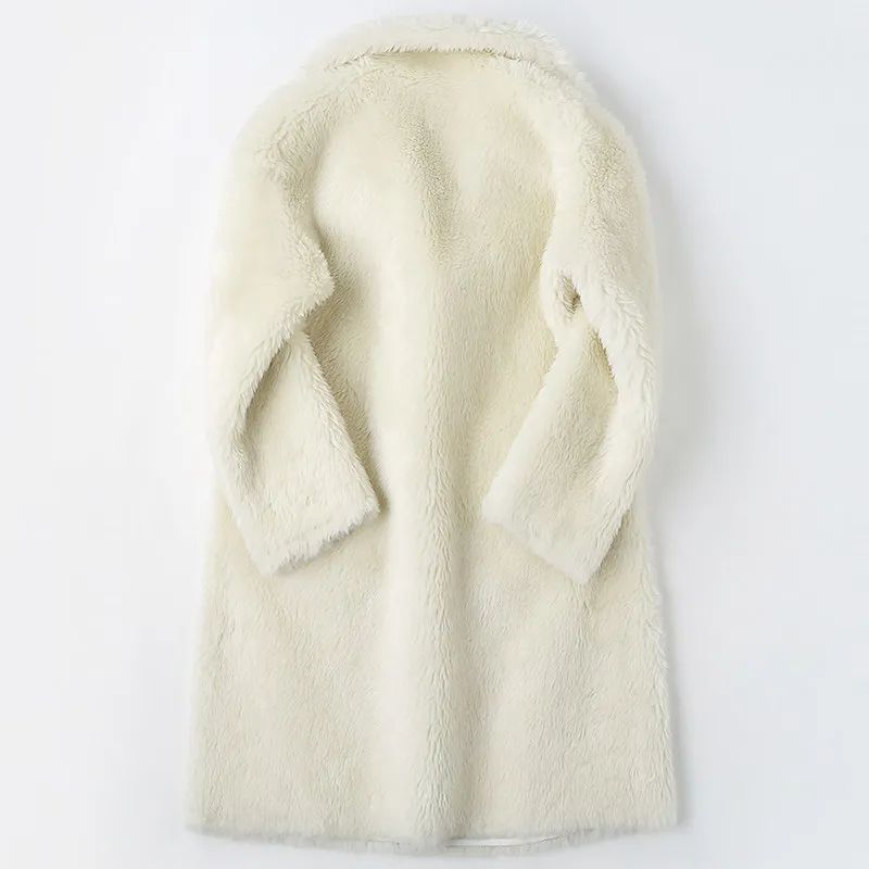 2018 Spring New Shearling Real Fur Coat Women High Quality Full Sleeve Wool Overcoat Female Designer Solid Slim Fit Long Jackets