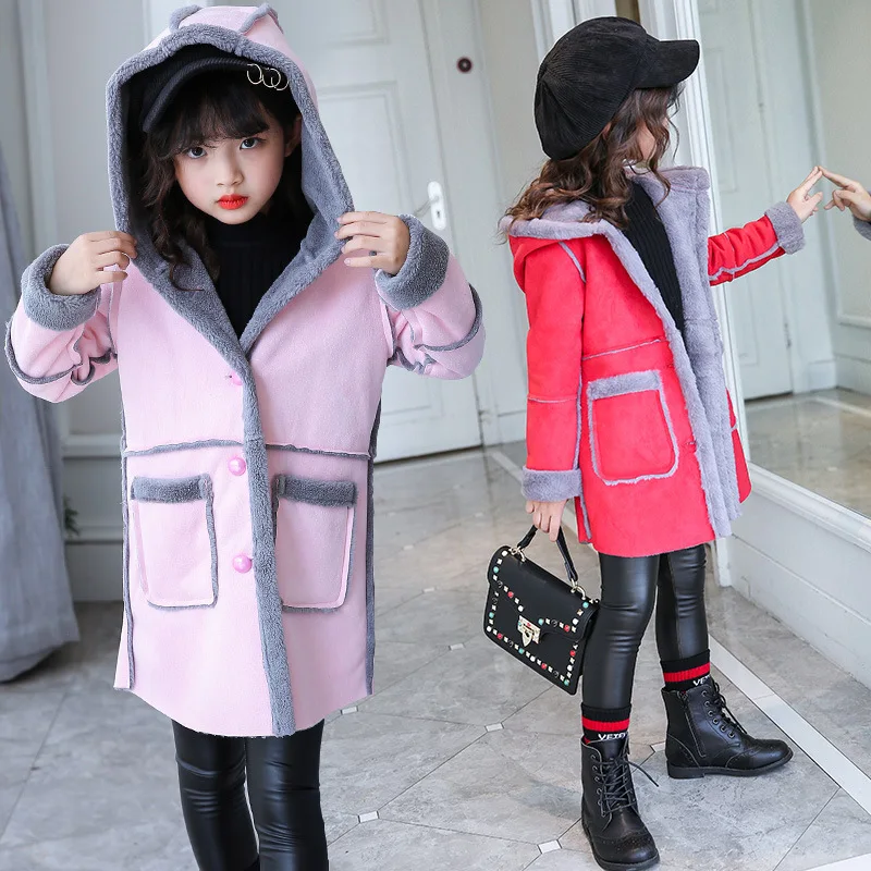 

Winter Fashion Thicken Warm Cotton Child Long Coat Wool Baby Girls Jackets Single breasted Children Outerwear For 4-14 Years Old
