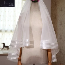 Новое поступление, свадебные аксессуары, двухслойная белая Фата с ленточным краем, фата невесты с гребнем