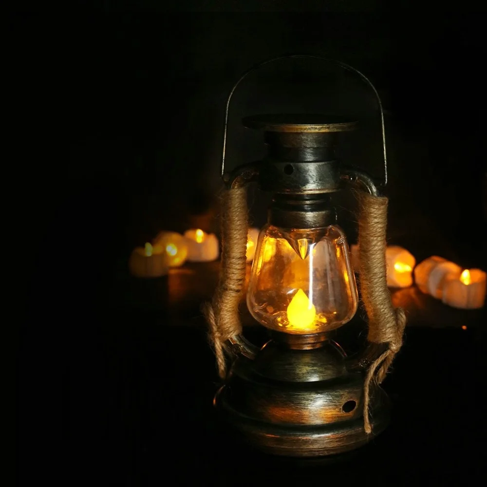 

LED Solar Candle Light Vintage landscape Lights Outdoor Candlestick Lamp Smokeless Garden Lantern Lamp hemp rope Home Decoration