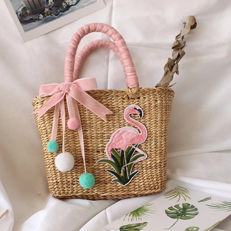

2018 INS Super Hot Hand-woven Flamingo Handbag Small Square Bag Shoulder Bag