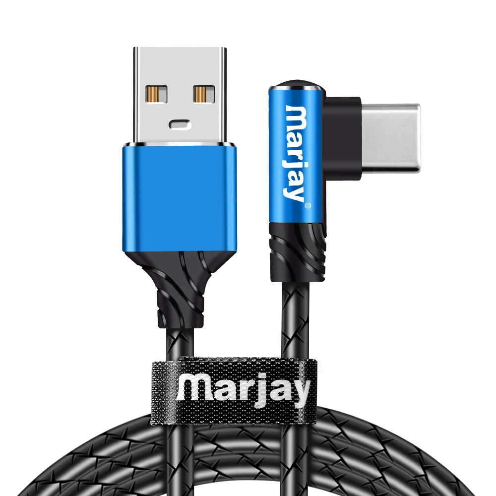 Marjay, USB кабель для быстрой зарядки типа C, 90 градусов, USB C, игровой кабель для зарядки, зарядное устройство для телефона Android, кабель для передачи данных с углом 90 градусов - Цвет: blue