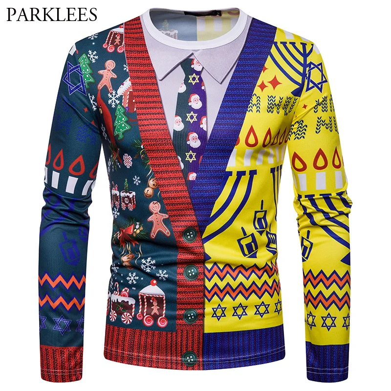 Christmas T Shirt Men/Women Cardigan Sweater Fake Two