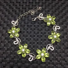 Натуральный Зеленый Перидот камень браслет натуральный оливин браслет 925 стерлингового серебра модные роскошные цветы женские вечерние ювелирные изделия