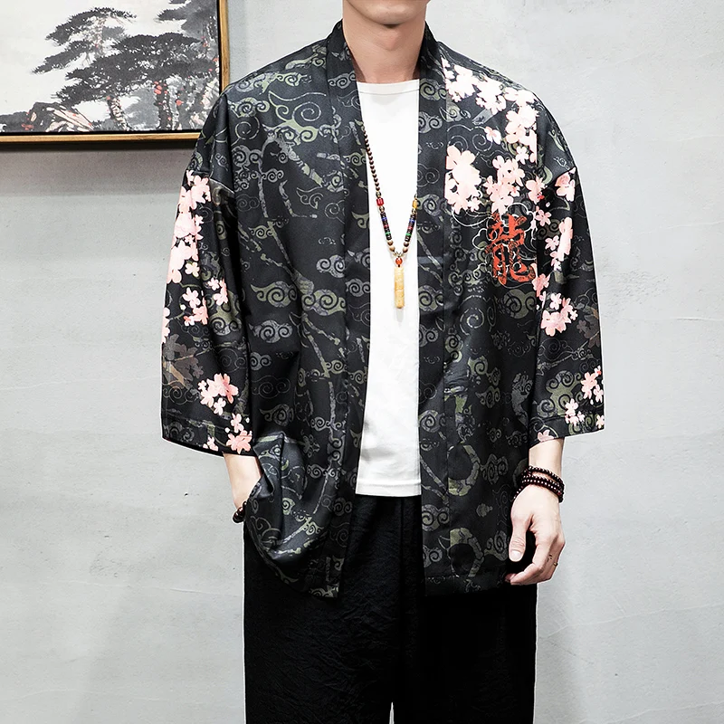 Новый мужское кимоно Jas Dunne жилет Overhemd Japanse Stijl Mannelijke маннен Дракон печати уличная