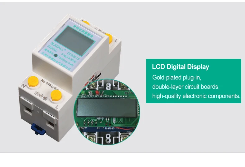 DDS2015A Up in Line 20-250VAC 50Hz однофазный рельсовый миниатюрный lcd цифровой сенсорный дисплей Противоугонный Электрический измеритель