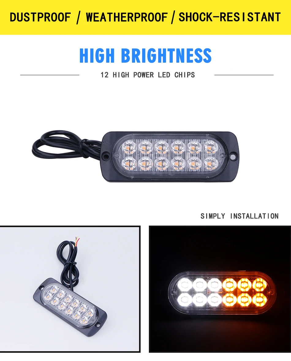 Flash Deal 4pcs Car Styling 12 LED Car Truck Flash Emergency Led strobe light Yellow Amber White Flasher Police warning light Day Running 2