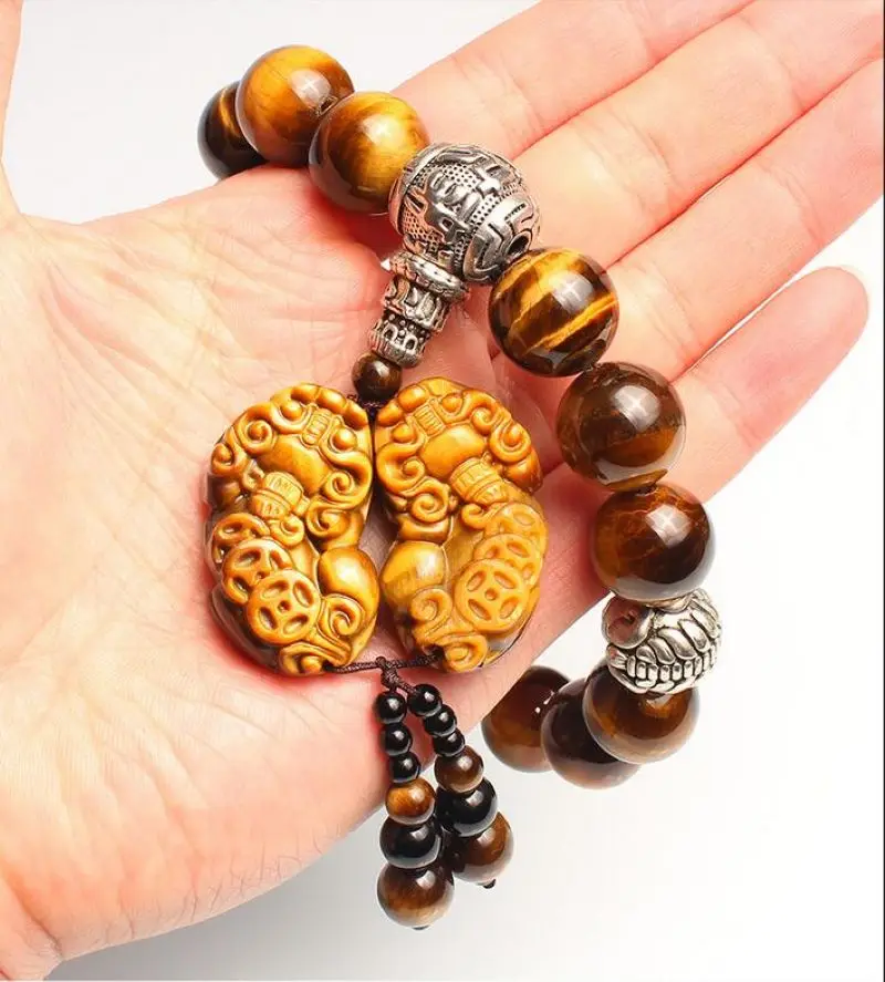 Car Ornament Natural Tiger Eye Stone Car Gear Bead Pendant Interior Gear Beads Peace Symbol Chinese Style Auto Decor Accessories