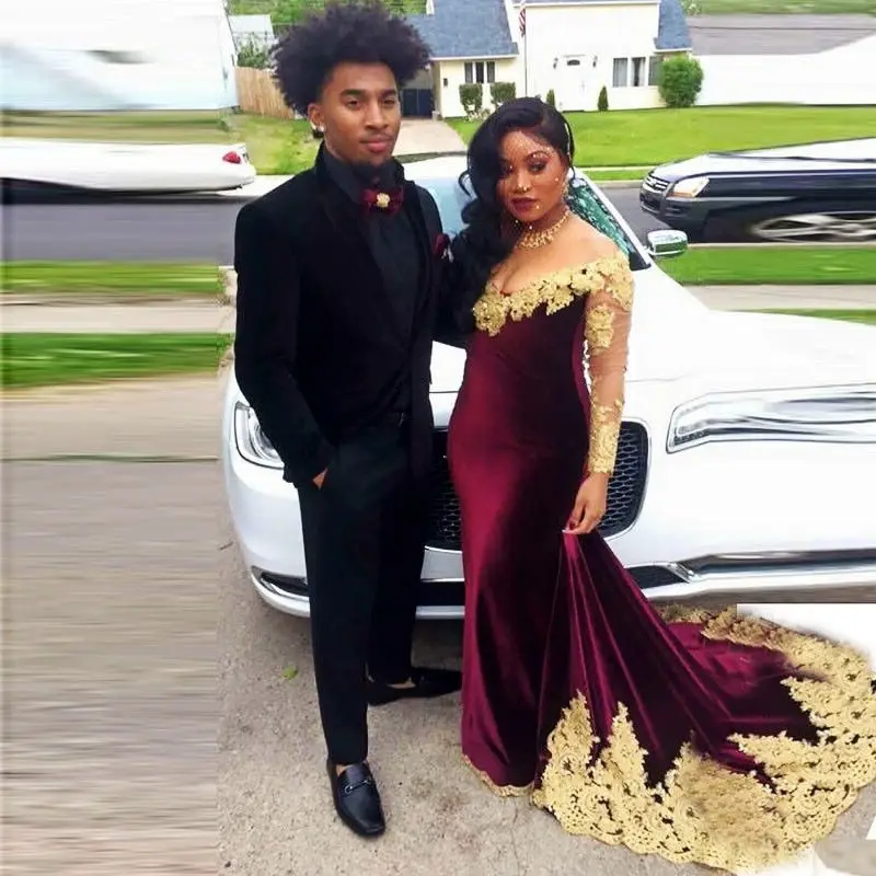 Black Girl Burgundy White And Gold Mermaid Prom Dresses 2017 Maroon ...