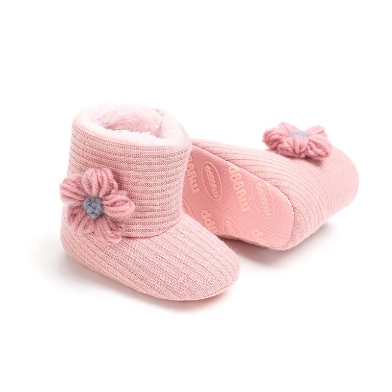 Повседневные зимние ботинки унисекс для новорожденных и маленьких мальчиков и девочек; обувь для новорожденных; ботиночки с цветочным узором для маленьких девочек; вязаные ботинки