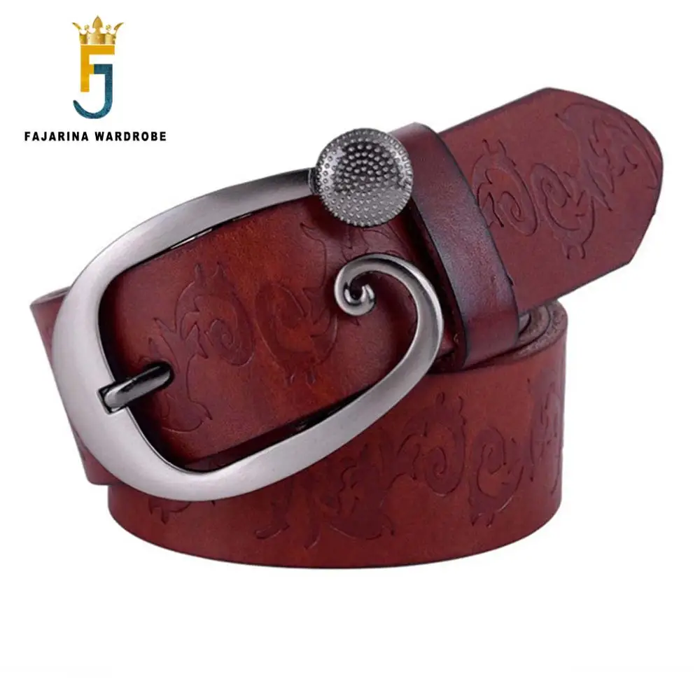 Fajarina Quality Allmatch Cowhide Leather Print Pattern Belt Ladies