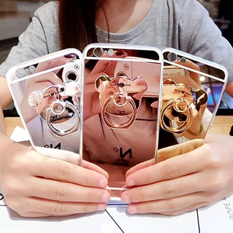 

Diamond Glitter Mirror Case for Galaxy S 10 9 8 7 6 5 edge plus A3 A5 A7 C 8 9Pro note 3 4 5 8 Mickey Ear Diamond Cover 360 Ring