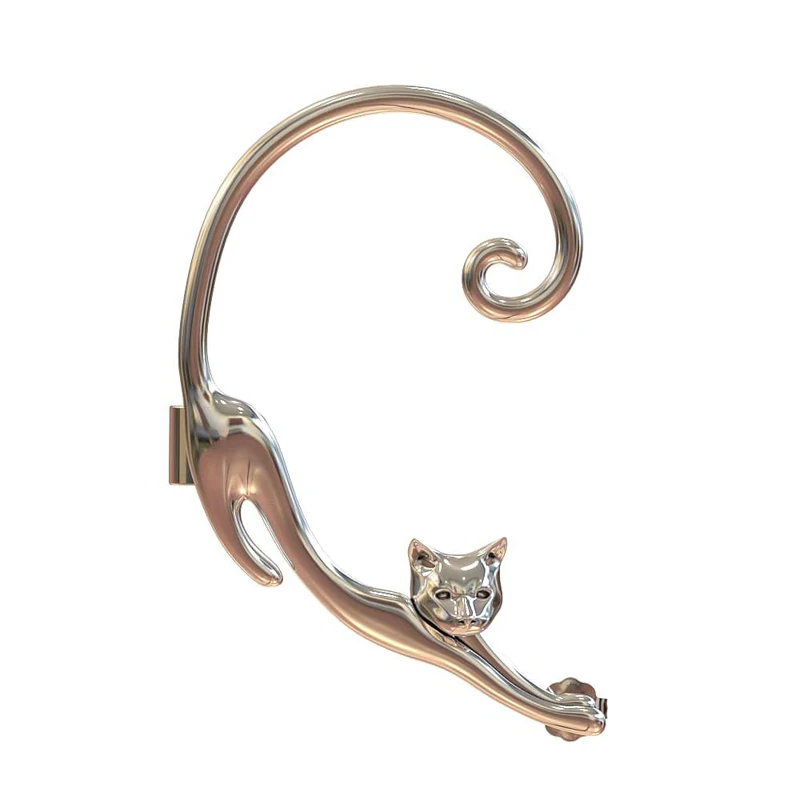 Цельные Позолоченные сережки с кошачьими ушками в стиле панк, черные сережки-гвоздики в стиле рок с животными, женские сережки - Окраска металла: right silver