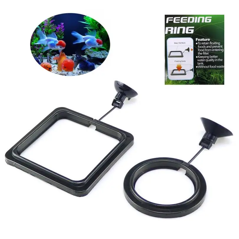 

Fish Feeding Square ROUND Aquarium Fish Tank Ring Feeder Station Floating Food Water Plant Buoyancy Circle Accessory Sucker Cup
