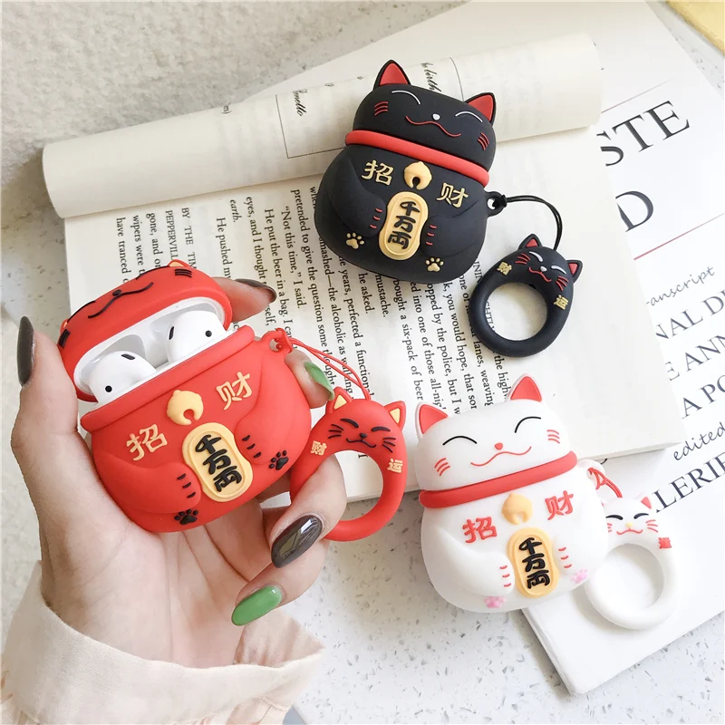 

Lovely lucky cat silicone case for Apple Airpods 1/2 case protective cover Wireless Earphone Case Charging Box case bags