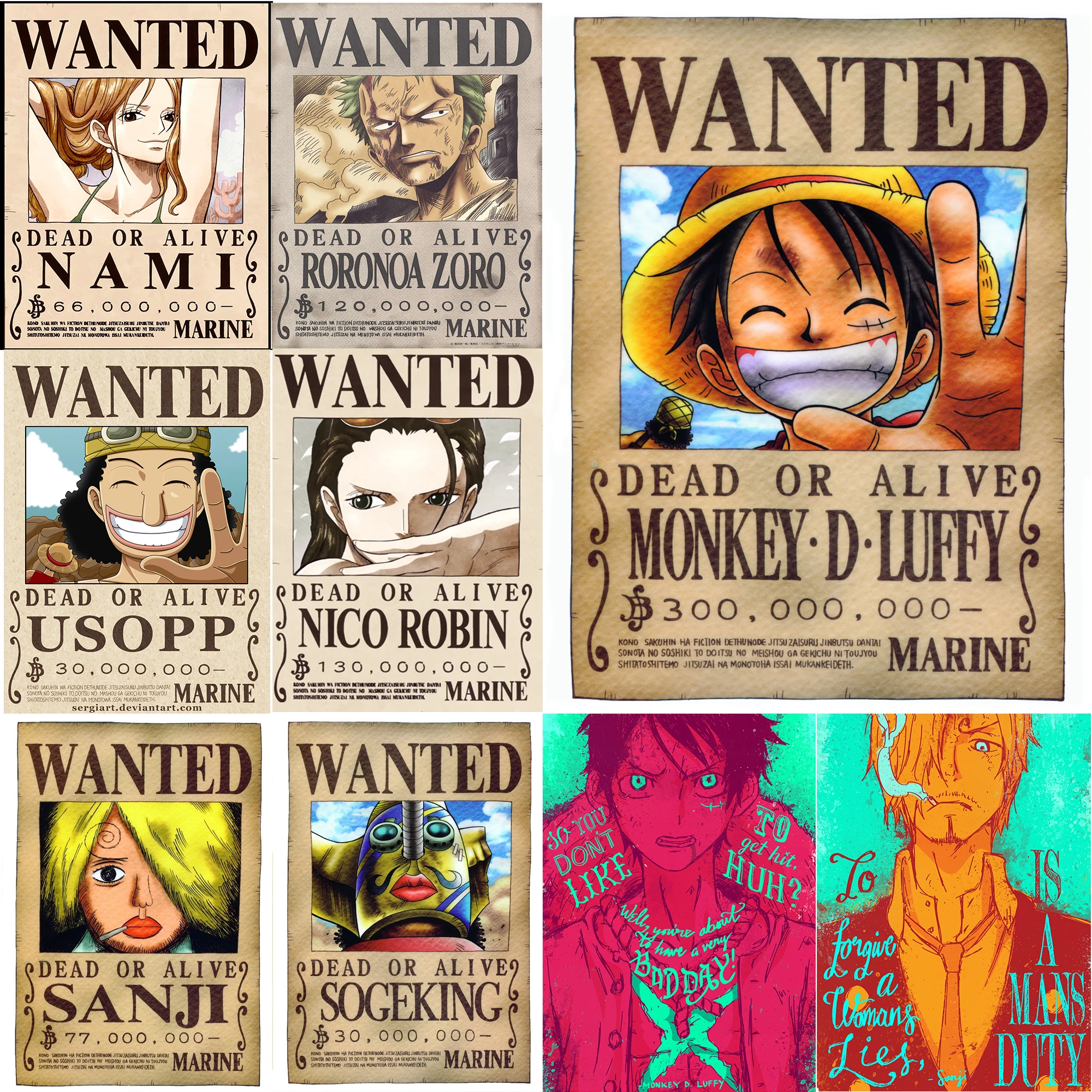 Постеры настенные наклейки Luffy wanted белая бумага с покрытием высокое разрешение