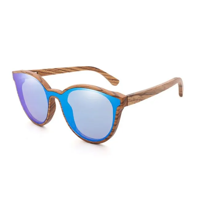 2018 New Wood Sunglasses Women/Men Siamese lens Round Bamboo Sun Glasses  Zebra Wooden Frame