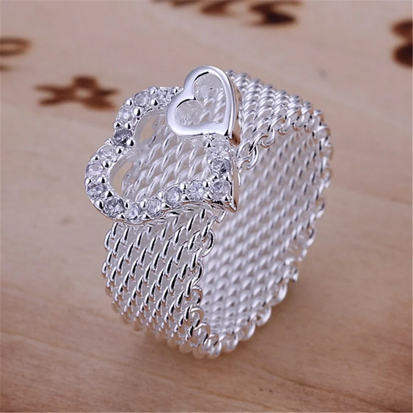 

Beautiful lady heart Ring pretty fashion Wedding Party silver color NICE women crystal Lady Ring jewelry JSHR063