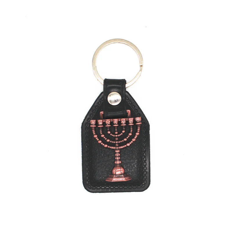 Еврейский религия Menorah брелок для ключей кожаный металлический ключей|Брелоки| |
