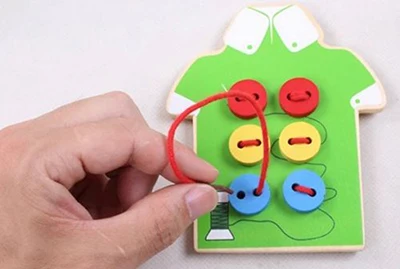 Children Beads Lacing Board Wooden Toys Kids Montessori Educational Toys Toddler Sew On Buttons Early Education Teaching Aids