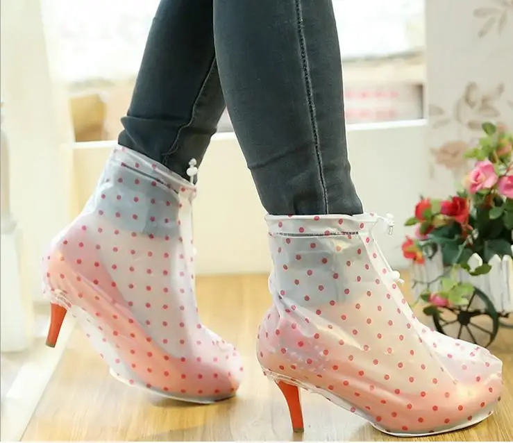 Foldable women fashion high heeled Rain shoes covers protect High heels