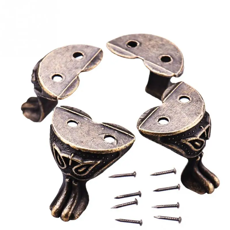 4Pcs/set Antique Alloy Jewelry Furniture Leg protector Gift Box Wood Case Decorative Feet Leg Corner For Furniture