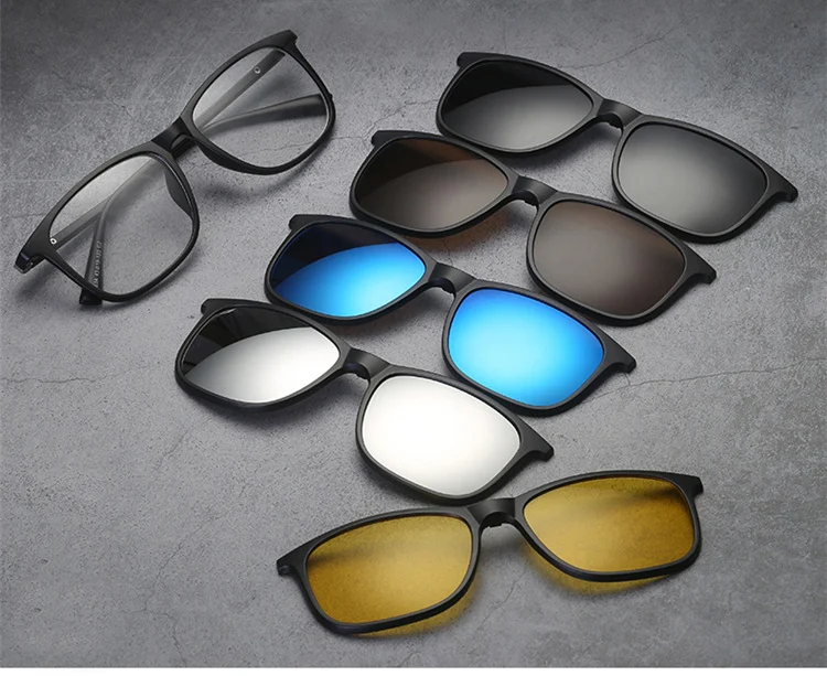 Поляризационные очки магнитные мужской Оправы для очков Для мужчин Для женщин (5 объектив) Клип на tr90 солнцезащитные очки для вождения