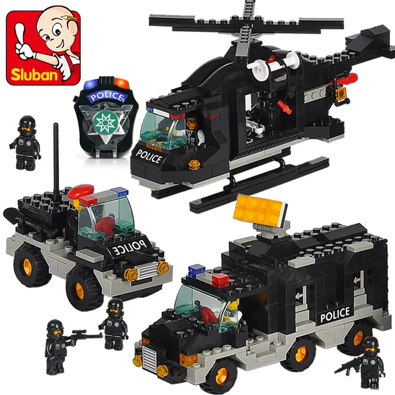 

Sluban 2017 New 2100 499pcs police riot swat DIY building block sets police helicopter car bricks kids toys gift Free Shipping